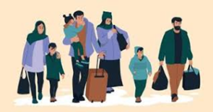 Refugee family fleeing 